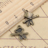 20pcs Charms Bird Standing Branch 17x16mm Tibetan Bronze Silver Color Pendants Antique Jewelry Making DIY Handmade Craft