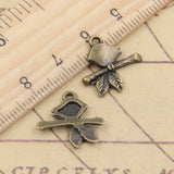 20pcs Charms Bird Standing Branch 17x16mm Tibetan Bronze Silver Color Pendants Antique Jewelry Making DIY Handmade Craft