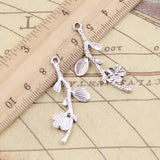 20pcs Charms Branch Cherry Blossom Flower 41x17mm Tibetan Bronze Silver Color Pendants Antique Jewelry Making DIY Handmade Craft