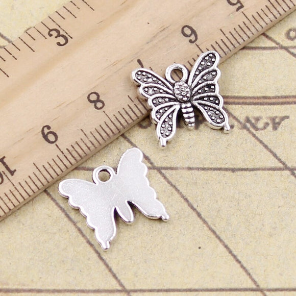 20pcs Charms Butterfly 15x14mm Antique Silver Color Pendants Making DIY Handmade Jewelry Factory Wholesale