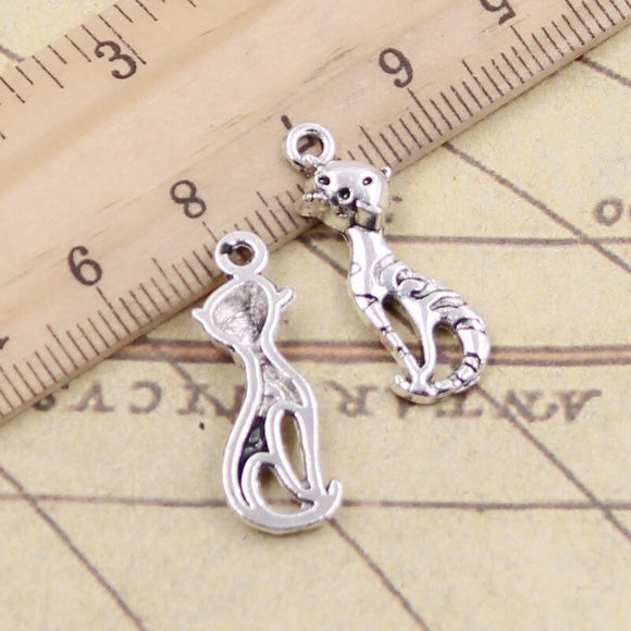 20pcs Charms Cat 25x9mm Tibetan Silver Color Pendants Antique Jewelry Making DIY Handmade Craft
