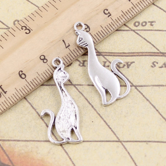 20pcs Charms Cat 34x14mm Tibetan Silver Color Pendants Antique Jewelry Making DIY Handmade Craft