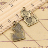 20pcs Charms Cat Heart 21x14mm Tibetan Bronze Silver Color Pendants Antique Jewelry Making DIY Handmade Craft