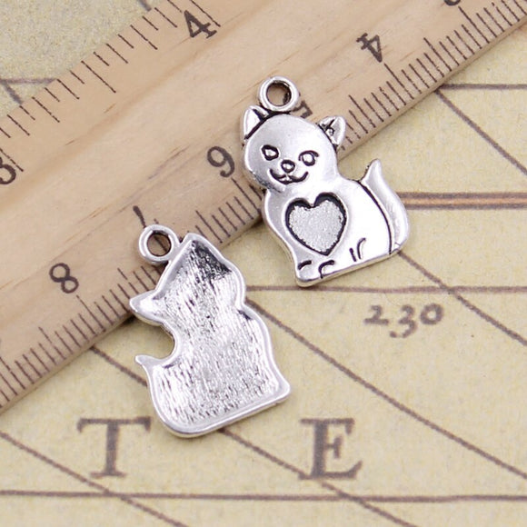 20pcs Charms Cat Heart 21x14mm Tibetan Bronze Silver Color Pendants Antique Jewelry Making DIY Handmade Craft
