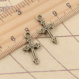 20pcs Charms Christian Cross 15x7mm Tibetan Bronze Silver Color Pendants Antique Jewelry Making DIY Handmade Craft Pendant