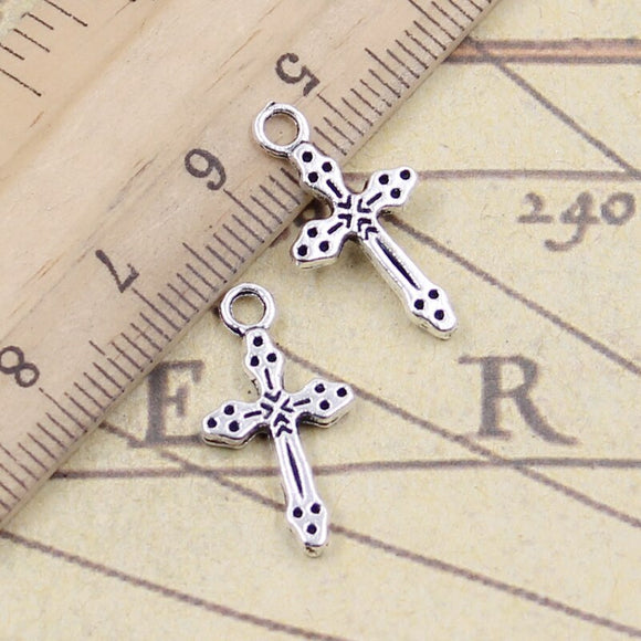 20pcs Charms Christian Cross 15x7mm Tibetan Bronze Silver Color Pendants Antique Jewelry Making DIY Handmade Craft Pendant