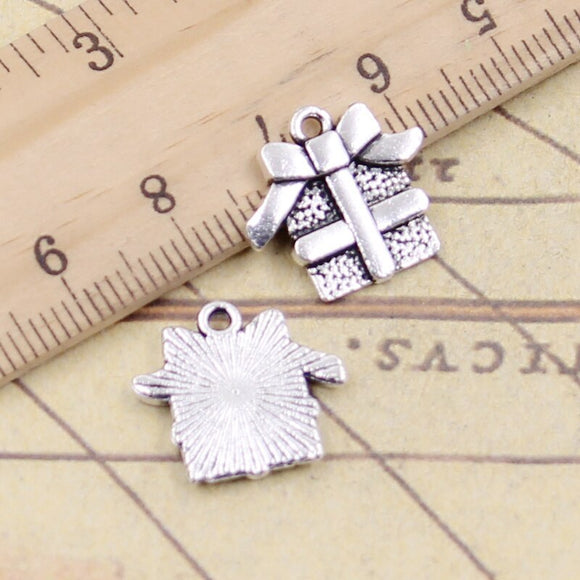 20pcs Charms Christmas Birthday Gift Box 15x16mm Tibetan Silver Color Pendants Antique Jewelry Making DIY Handmade Craft g1225