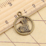 20pcs Charms Circle Cat 19x19mm Tibetan Bronze Silver Color Pendants Antique Jewelry Making DIY Handmade Craft