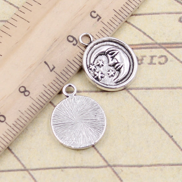 20pcs Charms Circle Moon Star 19x15mm Tibetan Silver Color Pendants Antique Jewelry Making DIY Handmade Craft