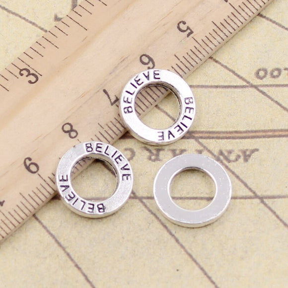 20pcs Charms Circle Plates Believe 14x14mm Tibetan Bronze Silver Color Pendants Antique Jewelry Making DIY Handmade Craft