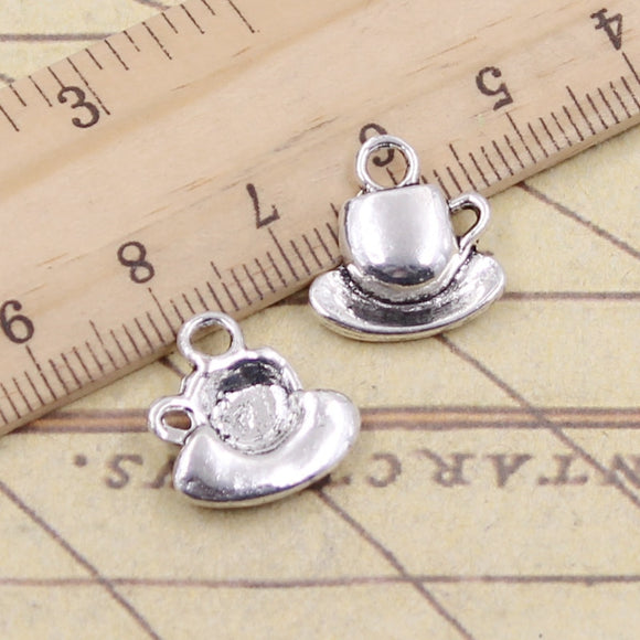 20pcs Charms Coffee Tea Cup And Saucer 15x14mm Tibetan Silver Color Pendants Antique Jewelry Making DIY Handmade Craft EF4664