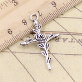 20pcs Charms Cross Flower Branch 35x23mm Tibetan Bronze Silver Color Pendants Antique Jewelry Making DIY Handmade Craft g1294