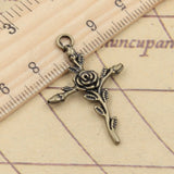 20pcs Charms Cross Flower Branch 35x23mm Tibetan Bronze Silver Color Pendants Antique Jewelry Making DIY Handmade Craft G1294