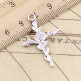 20pcs Charms Cross Flower Branch 35x23mm Tibetan Bronze Silver Color Pendants Antique Jewelry Making DIY Handmade Craft g1294