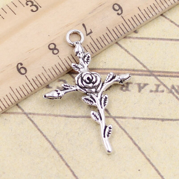 20pcs Charms Cross Flower Branch 35x23mm Tibetan Bronze Silver Color Pendants Antique Jewelry Making DIY Handmade Craft g1294