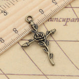 20pcs Charms Cross Flower Branch 35x23mm Tibetan Bronze Silver Color Pendants Antique Jewelry Making DIY Handmade Craft g1294