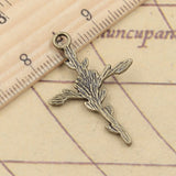 20pcs Charms Cross Flower Branch 35x23mm Tibetan Bronze Silver Color Pendants Antique Jewelry Making DIY Handmade Craft G1294