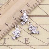 20 piezas de dijes de escoba de montar para Halloween, 16 x 12 mm, color bronce tibetano, colgantes de plata, fabricación antigua, artesanía hecha a mano. 