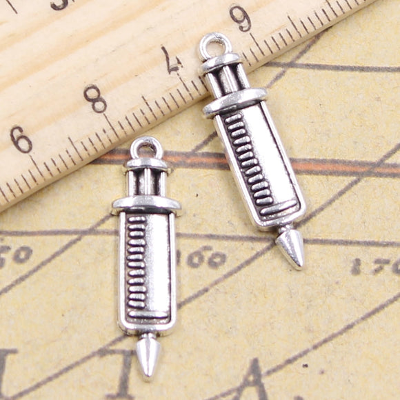 20pcs Charms Doctor Syringe 30x9mm Antique Silver Color Pendants Making DIY Handmade Jewelry Factory Wholesale