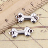 20 piezas de dijes de hueso de perro, 22 x 20 mm, colgantes de color bronce tibetano y plata, joyería antigua, artesanía hecha a mano. 