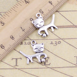 20 piezas de dijes de bola de gato de doble cara, 19 x 18 mm, color bronce tibetano, colgantes de plata, joyería antigua, artesanía hecha a mano. 