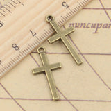 20 colgantes de cruz de doble cara de 13 x 27 mm, color bronce tibetano y plateado, para hacer joyas antiguas, manualidades hechas a mano. 