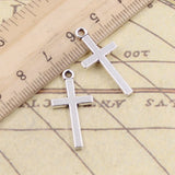 20 colgantes de cruz de doble cara de 13 x 27 mm, color bronce tibetano y plateado, para hacer joyas antiguas, manualidades hechas a mano. 