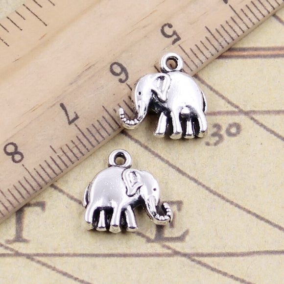 20pcs Charms Double Sided Elephant 14x14mm Tibetan Silver Color Pendants Antique Jewelry Making DIY Handmade Craft