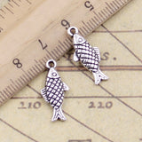 20pcs Charms Double Sided Fish 20x8mm Tibetan Bronze Silver Color Pendants Antique Jewelry Making DIY Handmade Craft