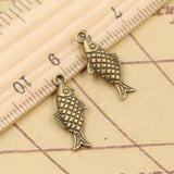 20 piezas de dijes de pez de doble cara de 20 x 8 mm, colgantes de color plata y bronce tibetano, joyería antigua, artesanía hecha a mano. 