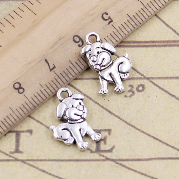 20pcs Charms Double Sided Lovely Dog 17x12mm Tibetan Silver Color Pendants Antique Jewelry Making DIY Handmade Craft EF3755