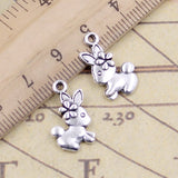 20pcs Charms Double Sided Rabbit 18x20mm Tibetan Bronze Silver Color Pendants Antique Jewelry Making DIY Handmade Craft