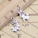20pcs Charms Double Sided Rabbit 18x20mm Tibetan Bronze Silver Color Pendants Antique Jewelry Making DIY Handmade Craft