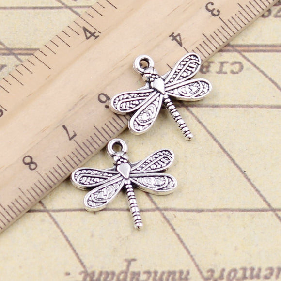 20pcs Charms Dragonfly 21x19mm Tibetan Bronze Silver Color Pendants Antique Jewelry Making DIY Handmade Craft EF3920