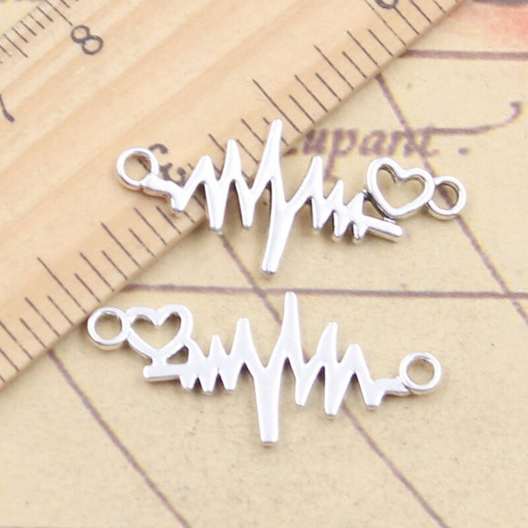 20pcs Charms ECG Heartbeat Connector Heart Link 14x32mm Tibetan Silver Color Pendants Antique Jewelry Making DIY Handmade Craft