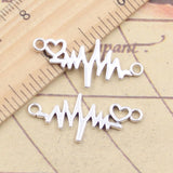 20pcs Charms ECG Heartbeat Connector Heart Link 14x32mm Tibetan Silver Color Pendants Antique Jewelry Making DIY Handmade Craft