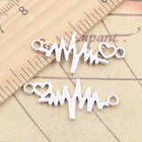 20pcs Charms ECG Heartbeat Connector Heart Link 14x32mm Tibetan Silver Color Pendants Antique Jewelry Making DIY Handmade Craft