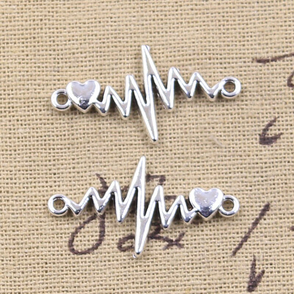 20pcs Charms ECG Heartbeat Connector Heart Link 17x31mm Antique Silver Color Pendants DIY Crafts Making Findings Tibetan Jewelry