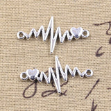 20pcs Charms ECG Heartbeat Connector Heart Link 17x31mm Antique Silver Color Pendants DIY Crafts Making Findings Tibetan Jewelry