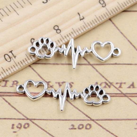 20pcs Charms ECG Heartbeat Heart Dog Claw Link 12x34mm Tibetan Silver Color Pendants Antique Jewelry EF3655