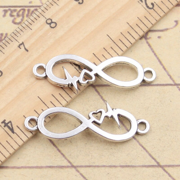 20pcs Charms ECG Heartbeat Heart Intifinty Link 11x33mm Tibetan Silver Color Pendants Antique Jewelry Making DIY Handmade Craft