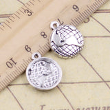 20 piezas de dijes de globo terráqueo, 19 x 16 mm, color bronce tibetano, colgantes de plata, joyería antigua, artesanía hecha a mano. 