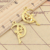 20 piezas de dijes de hada, ángel, luna y estrella, 25 x 14 mm, tibetano, bricolaje, joyería retro, pulsera, collar, colgante de color bronce antiguo y plata. 