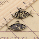 20pcs Charms Fish Jesus 25x14mm Tibetan Bronze Silver Color Pendants Antique Jewelry Making DIY Handmade Craft
