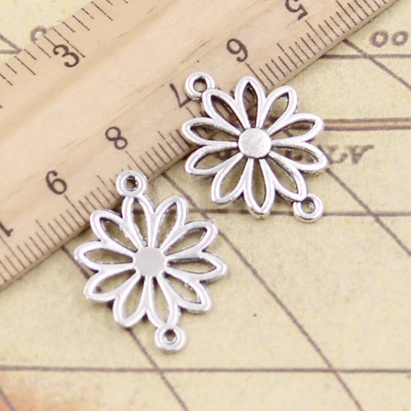 20pcs Charms Flower Connector 25x19mm Tibetan Bronze Silver Color Pendants Antique Jewelry Making DIY Handmade Craft
