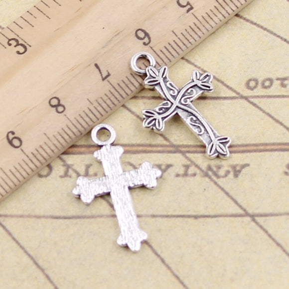 20pcs Charms Flower Cross 16x25mm Tibetan Silver Color Pendants Antique Jewelry Making DIY Handmade Craft