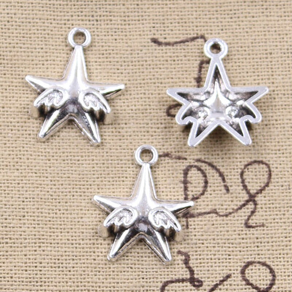 20pcs Charms Fly Star With Wing 22x18mm Antique Silver Color Pendants DIY Crafts Making Findings Handmade Tibetan Jewelry