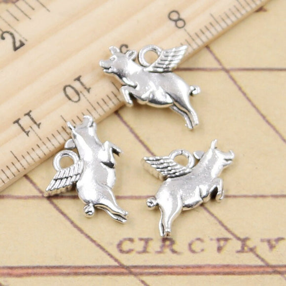 20pcs Charms Flying Pig 15x18mm Tibetan Silver Color Pendants Antique Jewelry Making DIY Handmade Craft
