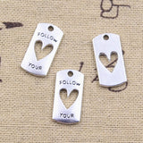 20pcs Charms Follow Your Heart 20x10mm Antique Silver Color Pendants DIY Crafts Making Findings Handmade Tibetan Jewelry