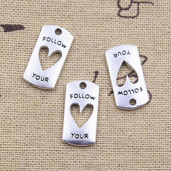20pcs Charms Follow Your Heart 20x10mm Antique Silver Color Pendants DIY Crafts Making Findings Handmade Tibetan Jewelry